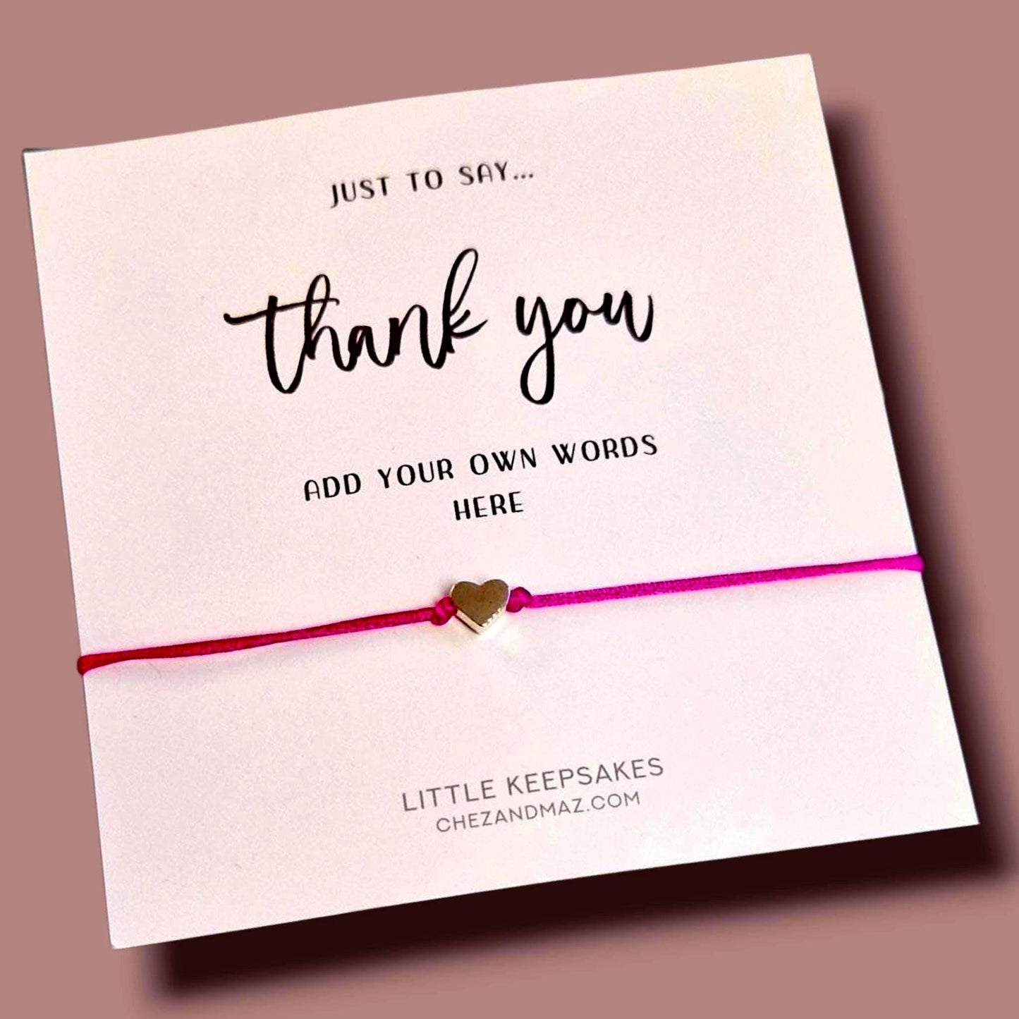 Thank You Wish Bracelet: Heart Charm, Friendship Gift I Personalised I Own words