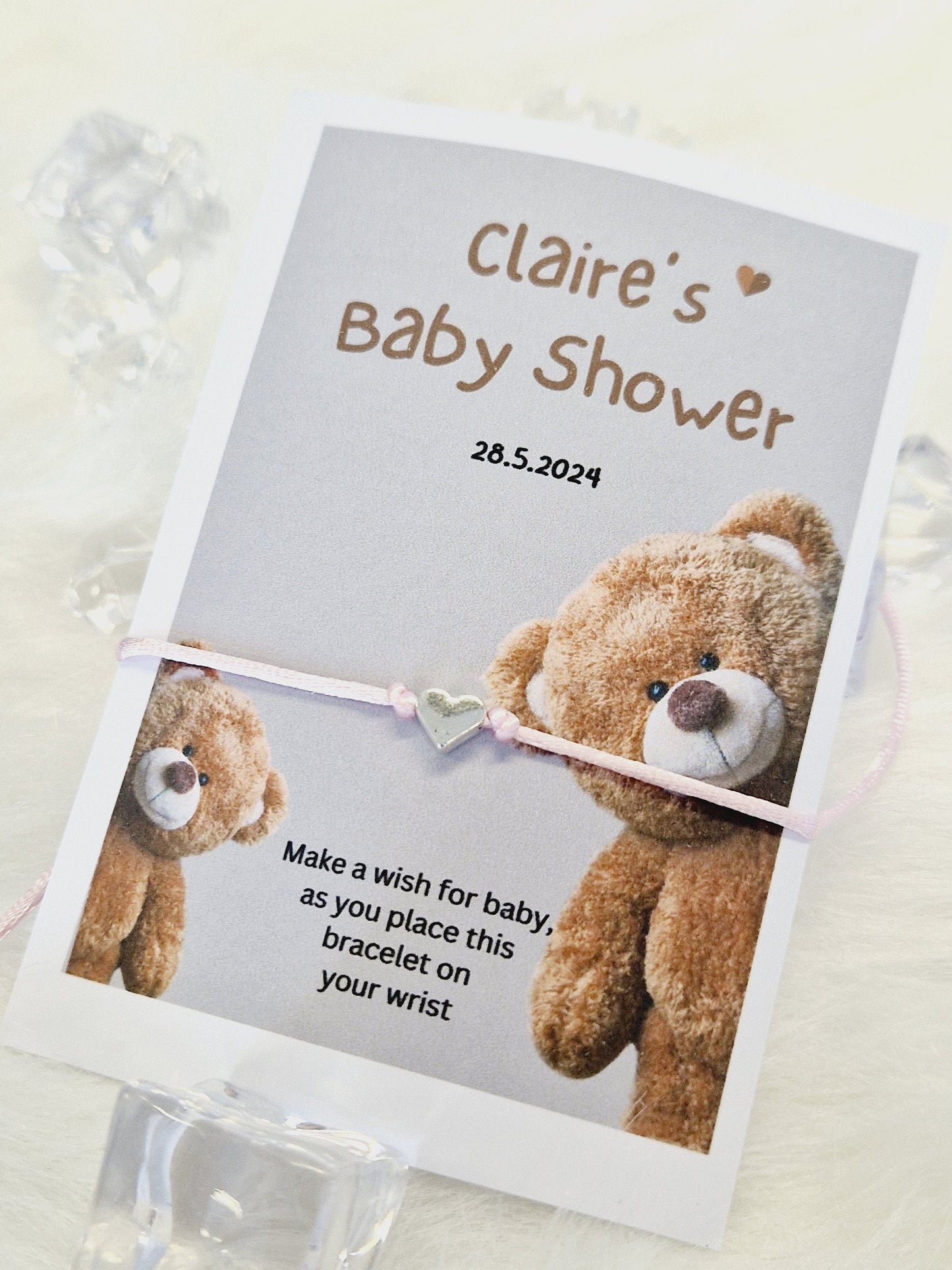 Teddy Bear Personalised Baby Shower Wish Bracelet, Mummy to Be, Charm String Bracelet, Personalised Gift - Gender Reveal -678