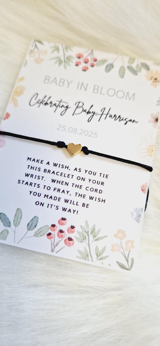 Baby in Bloom- Personalised Baby Shower Wish Bracelet, Mummy to Be, Charm String Bracelet, Personalised Gift -Celebrating Baby - Aqiqah -981