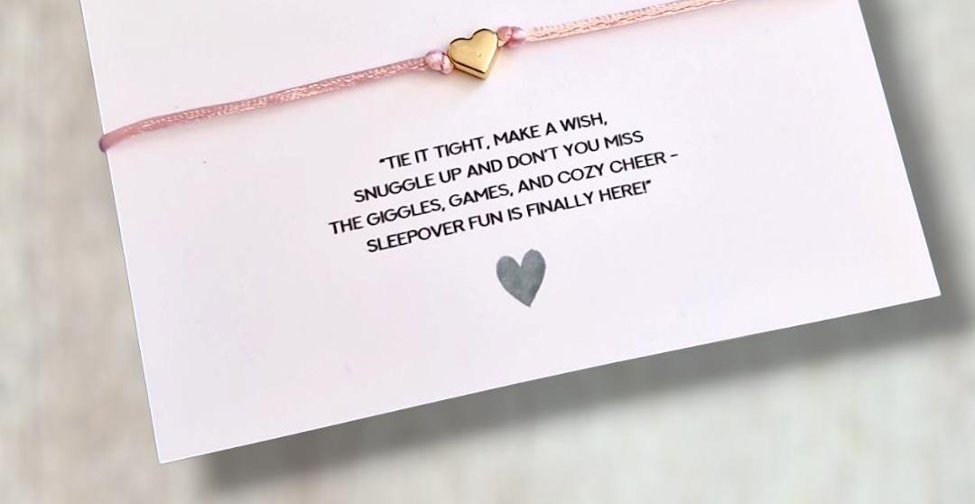 Sleepover Wish Bracelet: Handmade Friendship Charm, Personalized Card
