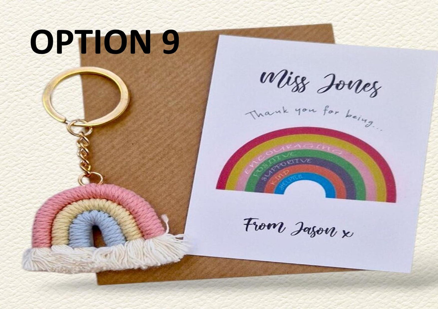 Rainbow Keychain for Teachers Macrame – Appreciation Gift – End of Year Present – Teacher Love Thank You Present - Personalised card