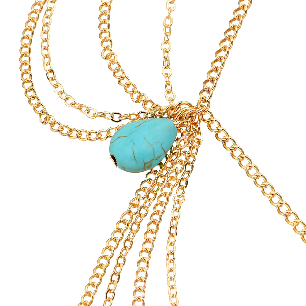Boho Turquoise Multilayer Forehead Headpiece Wedding, Festival Hair Accessories