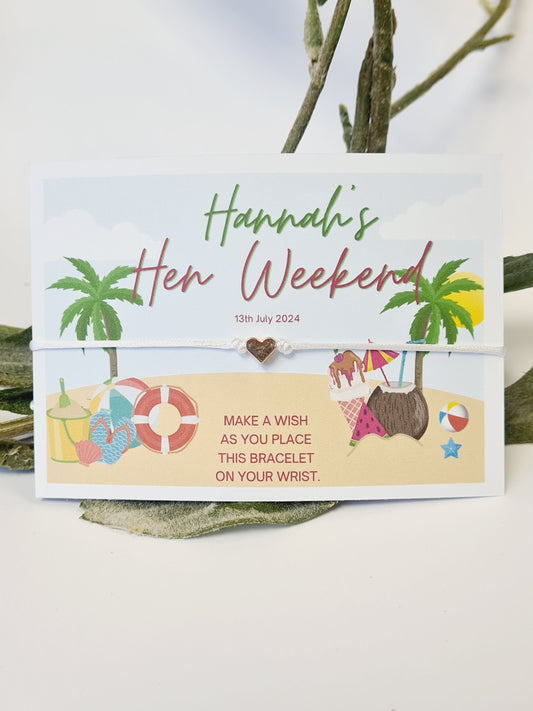 Beach Vibes Hen Party Wish Bracelets - Personalised - Goodie Bag Filler - Hen Weekend, Hen Do, Girls Weekend - Bride to Be - CA8