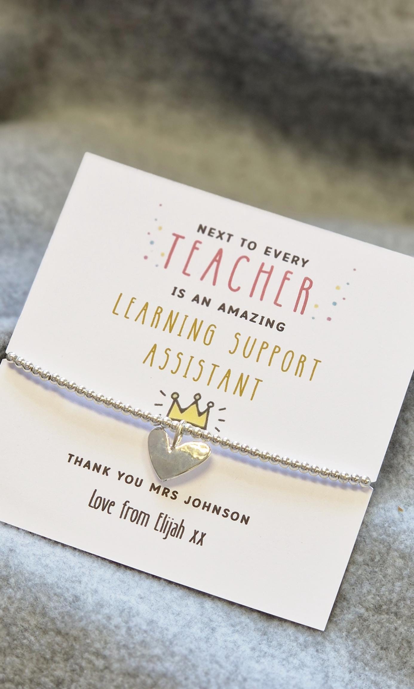 Personalized Silver Plated LSA Bracelet: Classroom Assistant Gift