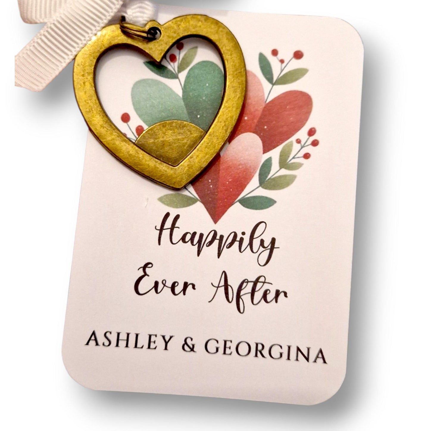 Wedding Favour Heart Key Metal Keyring Happily Ever After with Personalised Tag, Key Shaped Keychain Guest Gift, Thank You Wedding Favour