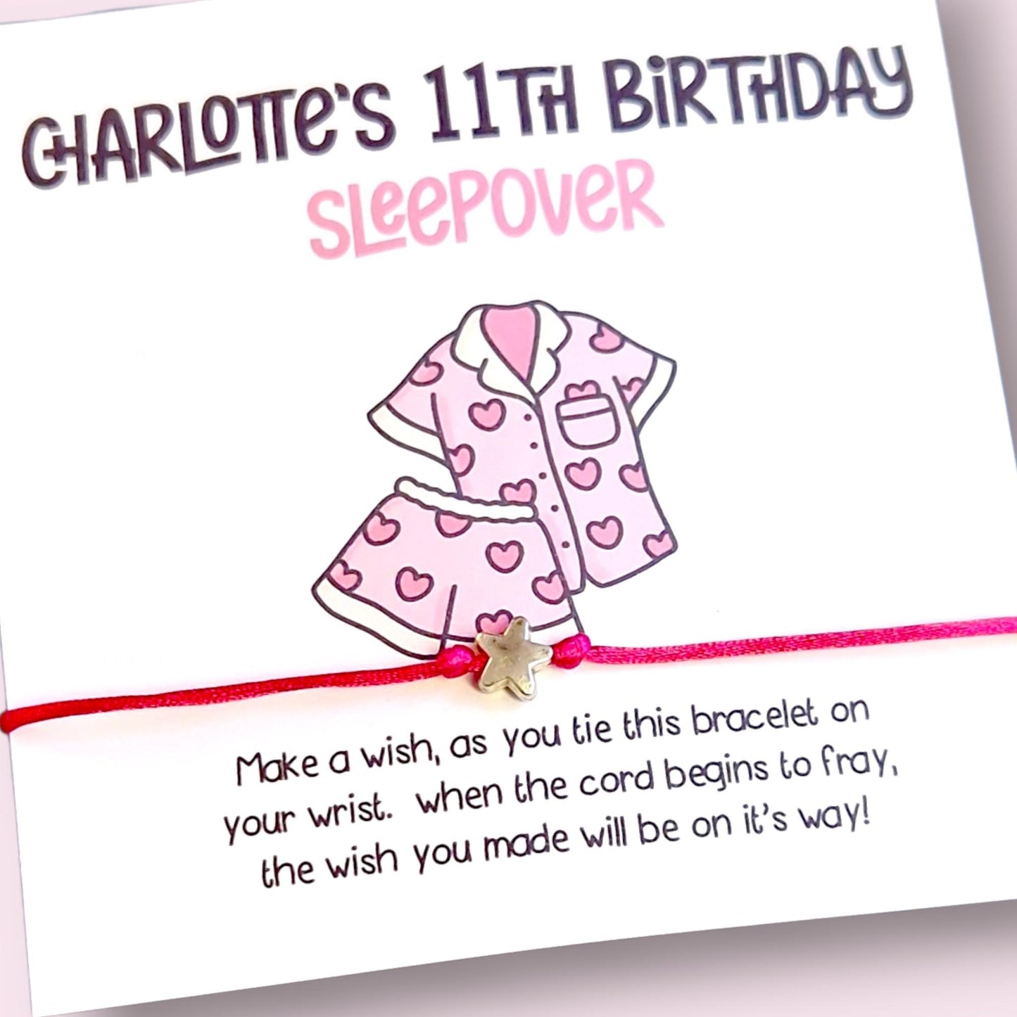 Sleepover Squad Birthday Wish Bracelet: Personalised Party Favour - Guest Gift - Friends