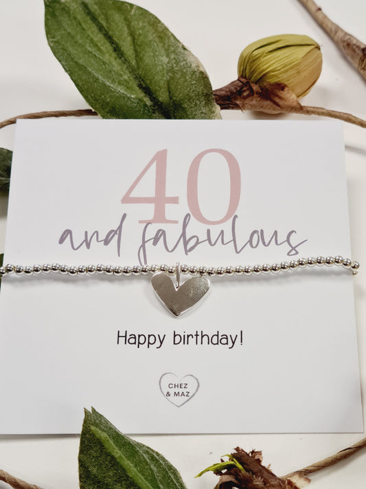 40th Birthday Silver Plated Charm Bracelet, Silver Heart