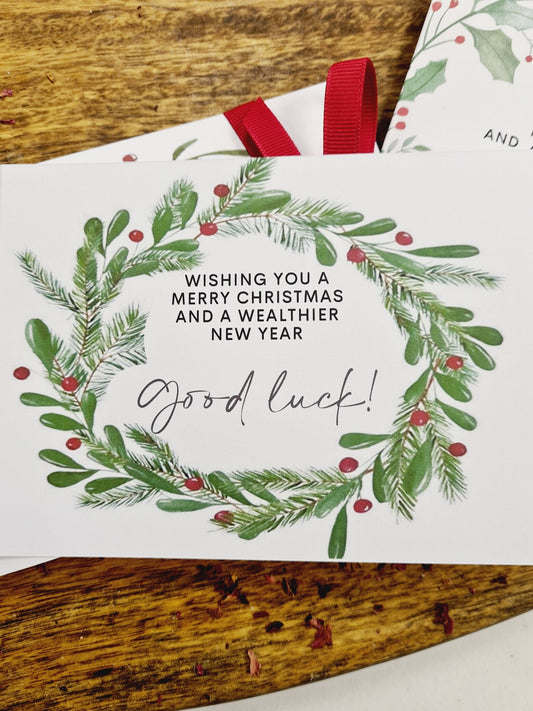 Novelty Christmas Lottery Ticket Holders - Wreaths and Borders -Scratch Card Gift -Table Decoration - Festive - BC101