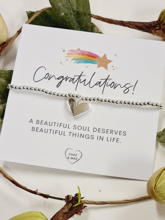 Congratulations, a beautiful soul deserves beautiful things in life - Silver plated charm bracelet & silver heart charm