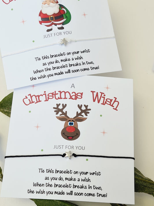 Christmas Wish Bracelets and Backing Card - Christmas Gift -Charm -Schools, Teachers, Groups - Santa, Elf, Rudolph Children - Kids MC7