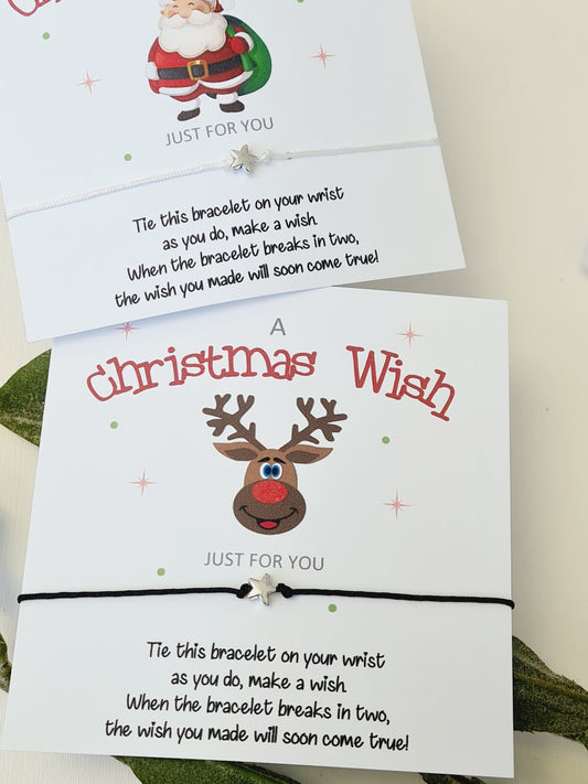 Christmas Wish Bracelets and Backing Card - Christmas Gift -Charm -Schools, Teachers, Groups - Santa, Elf, Rudolph Children - Kids MC7