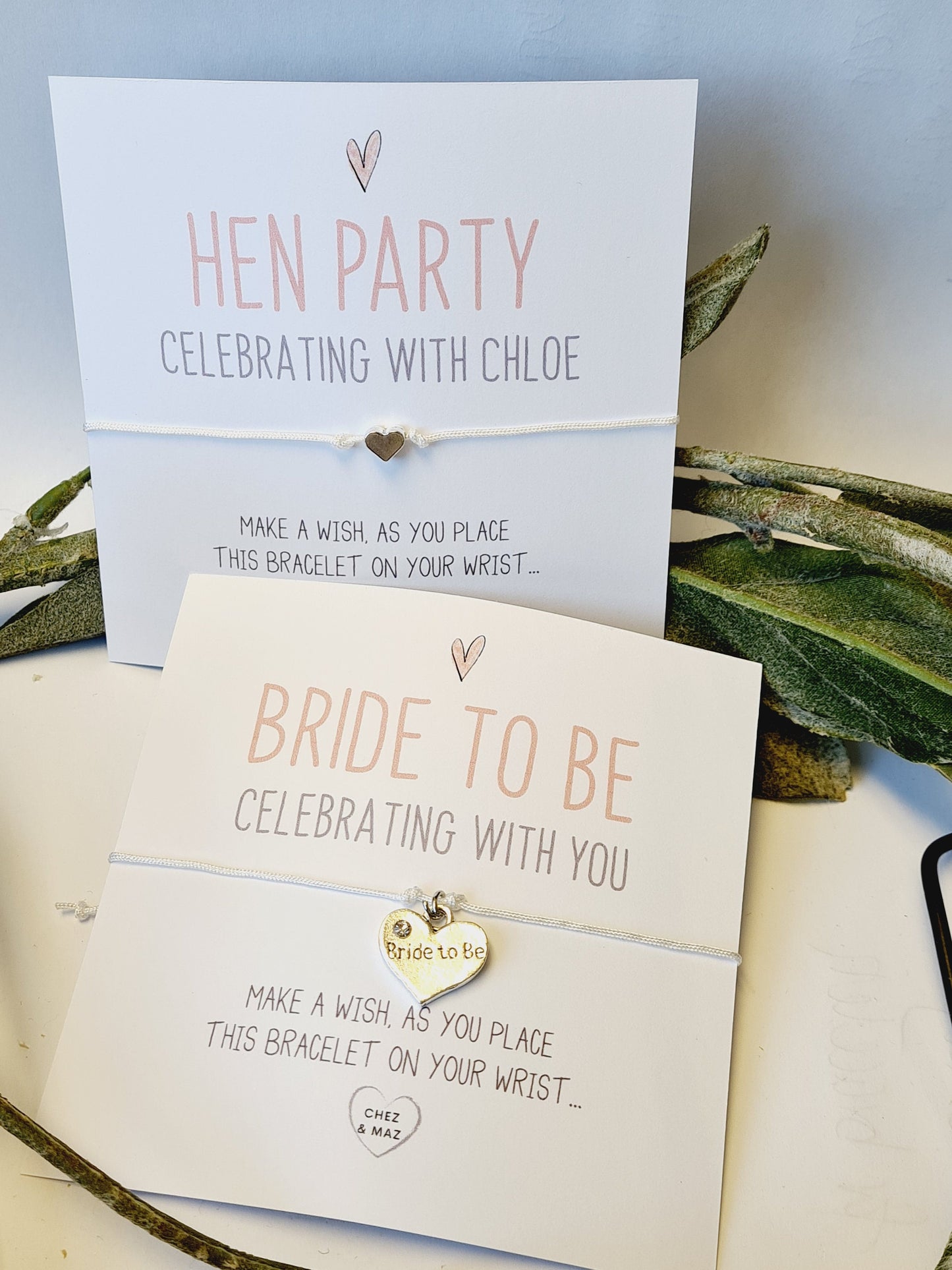 Simple Heart Hen Party Wish Bracelets - Personalised - Goodie Bag Filler - Hen Weekend, Hen Do, Girls Weekend - CM700