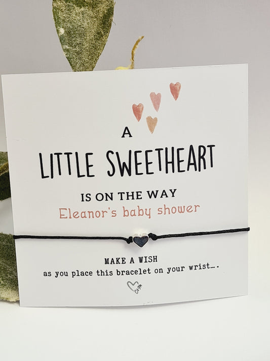 A little sweetheart is on the way- Personalised Baby Shower Wish Bracelet, Mummy to Be, Charm String Bracelet, Personalised Gift -LS77