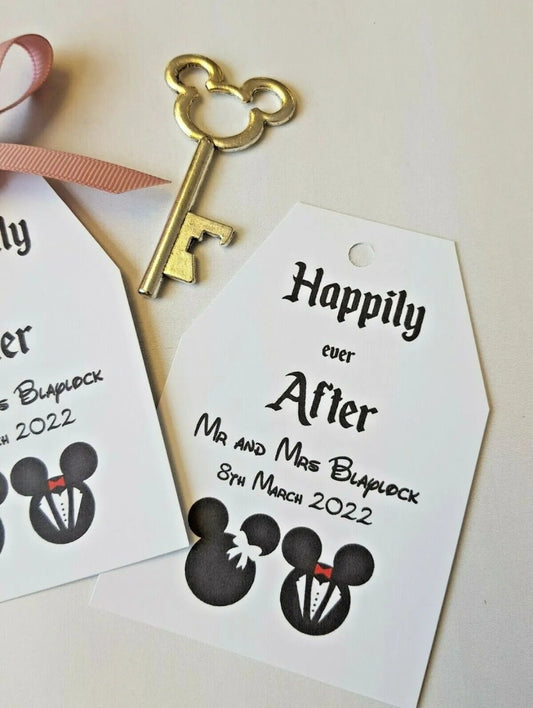 Wedding Favour: Personalised Key Bottle Opener with Gift Tag, Disney Inspired, Mickey and Minnie