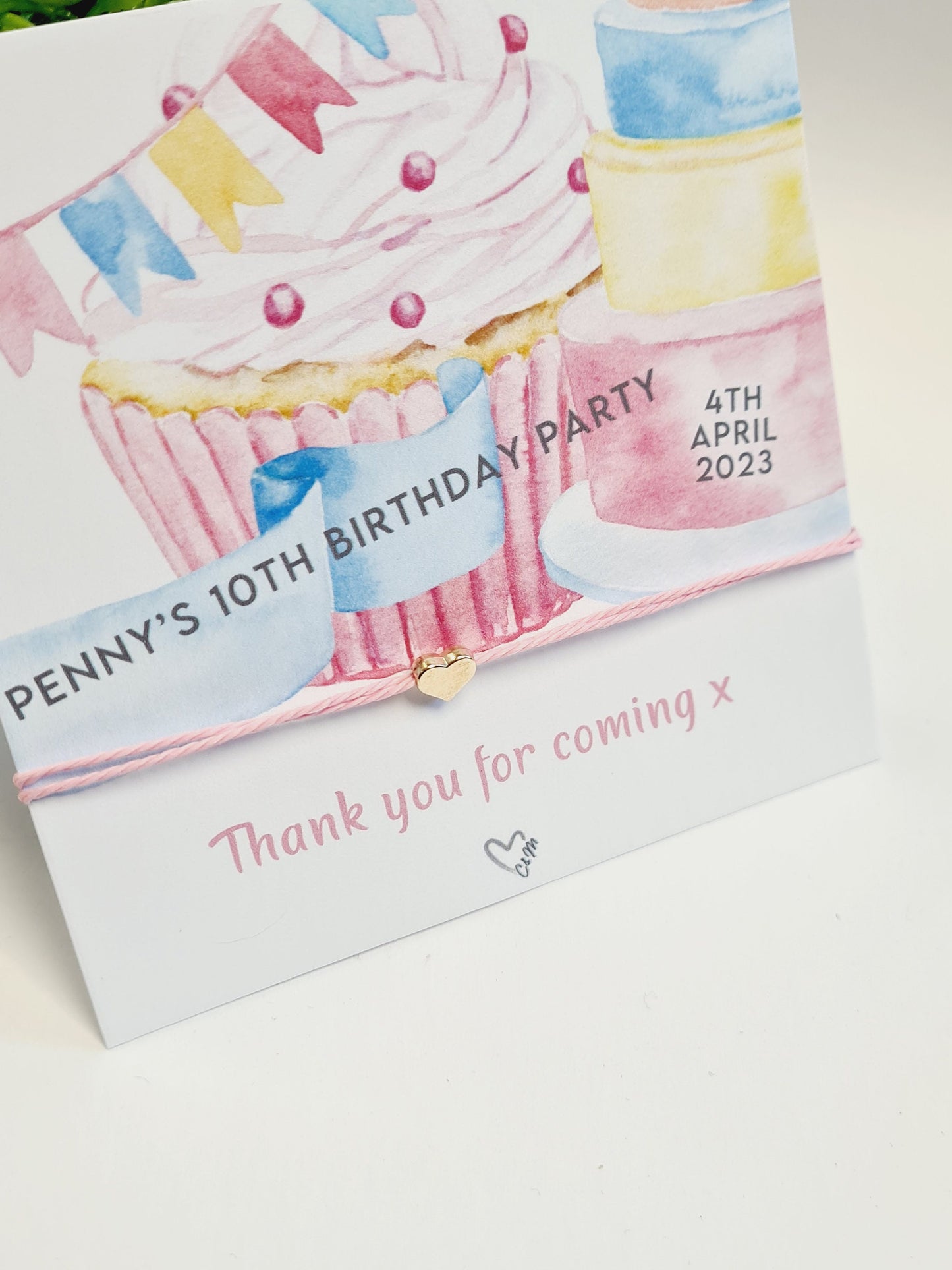 Thank you for coming to my party wish string charm bracelet - Party bag Goodie filler - Personalised -Birthday Cake Design - BDC7