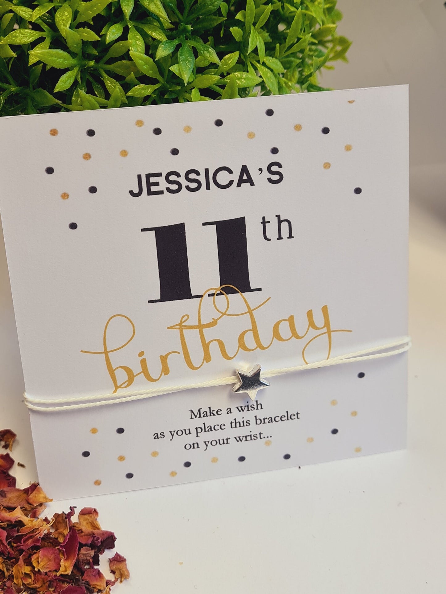 Birthday wish string charm bracelet -Black and Gold -Party bag Goodie filler - Personalised - Any age - Birthday Weekend - Celebration- BG66
