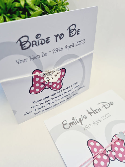 Minnie Mouse - Wish Bracelet - Disney Hen Party Wish Bracelet: Personalised Goodie Bag Filler