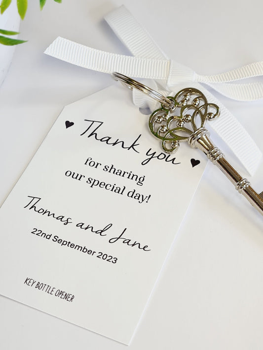 Personalized Wedding Favor Key Bottle Opener with Thank You Tag