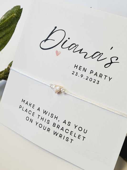 Hen Party Wish Bracelet, Bachelorette Party Gift, Friendship Bracelet, Bridesmaid Keepsake, Bridal Shower Jewellery -CA2