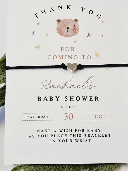 Teddy Bear Baby Shower Wish Bracelet: Personalised Charm String - Guest Gift