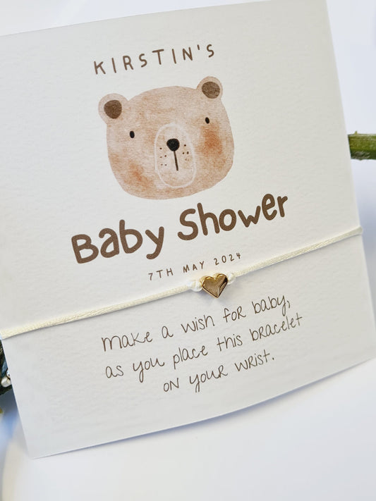 Teddy Bear Baby Shower Wish Bracelet: Personalised Charm String Gift - Gender Neutral