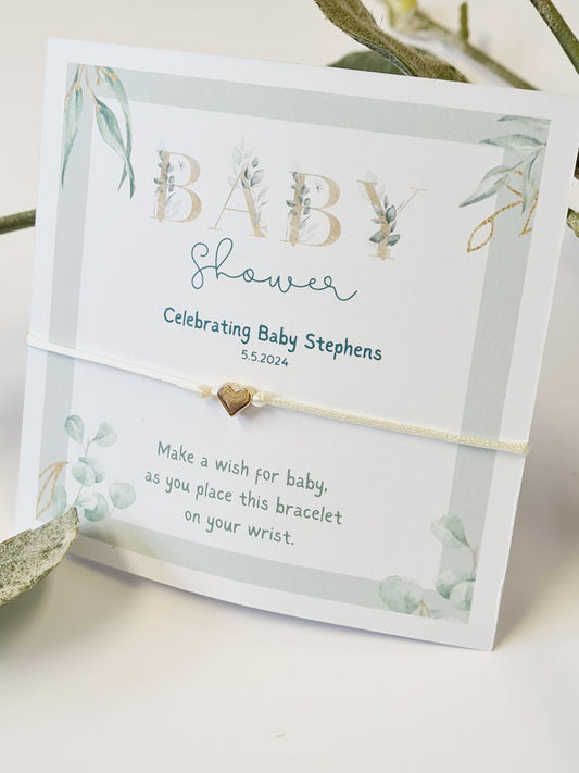 Botanical Fern Baby Shower Wish Bracelet – Personalized Keepsake