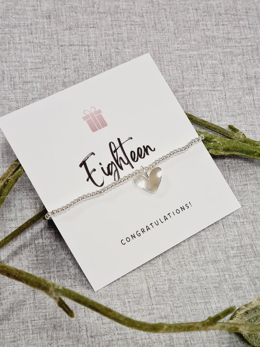 Eighteen 18th birthday gift happy birthday silver plated heart charm bracelet, 18th birthday bracelet, 18th birthday gift, happy