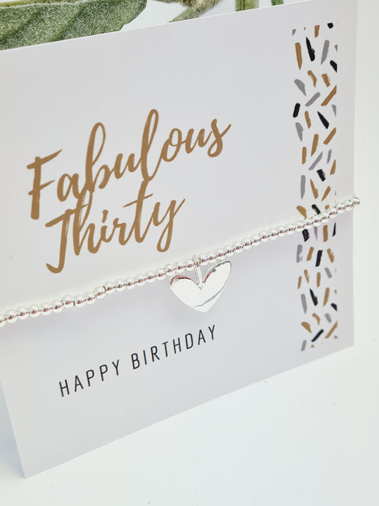 Fabulous Thirty - 30 Thirty Happy Birthday-Silver Plated Heart charm bracelet, 30th birthday bracelet, 30th gift, Happy 30th birthday-Fab2