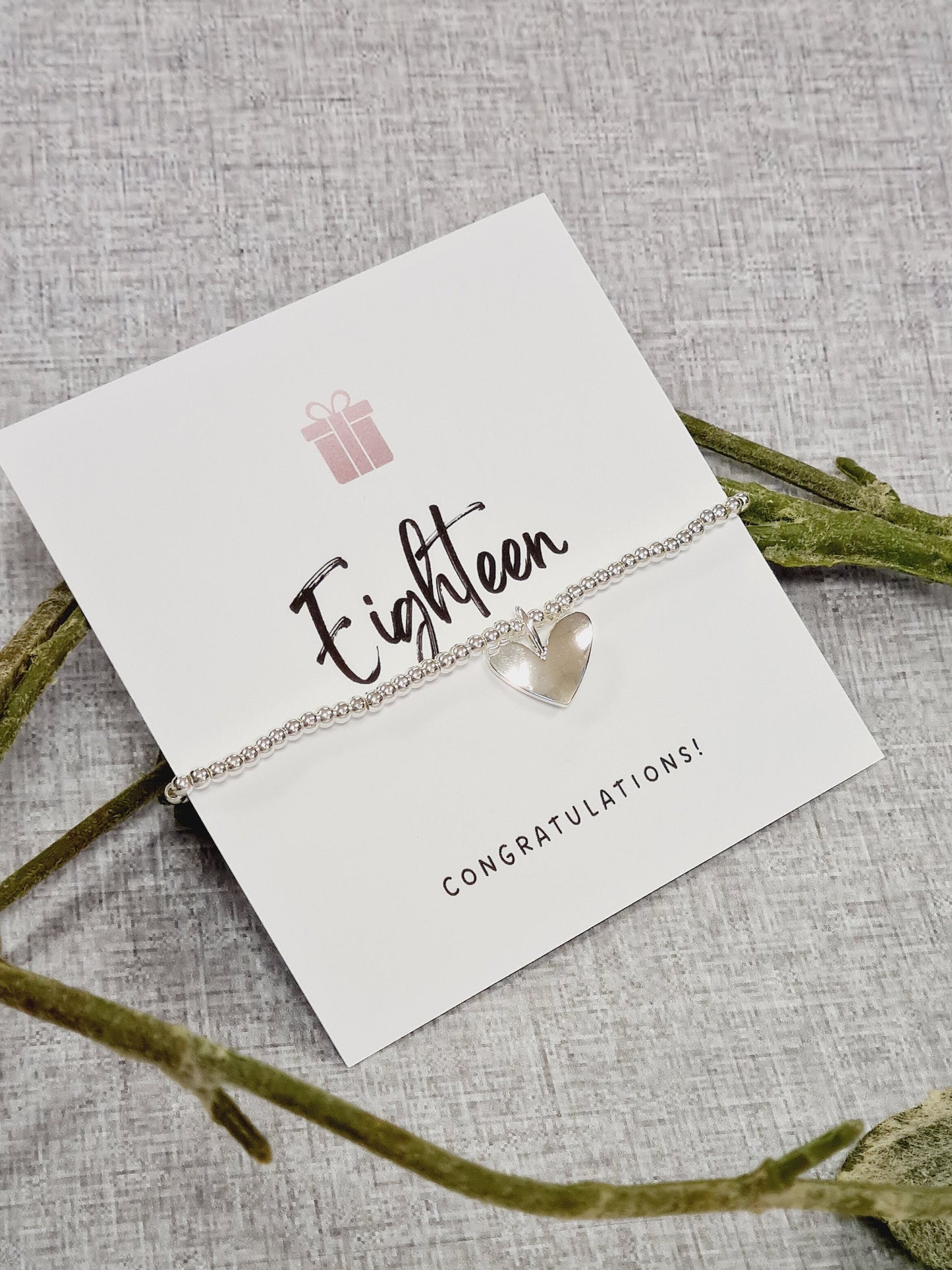 Eighteen 18th birthday gift happy birthday silver plated heart charm bracelet, 18th birthday bracelet, 18th birthday gift, happy