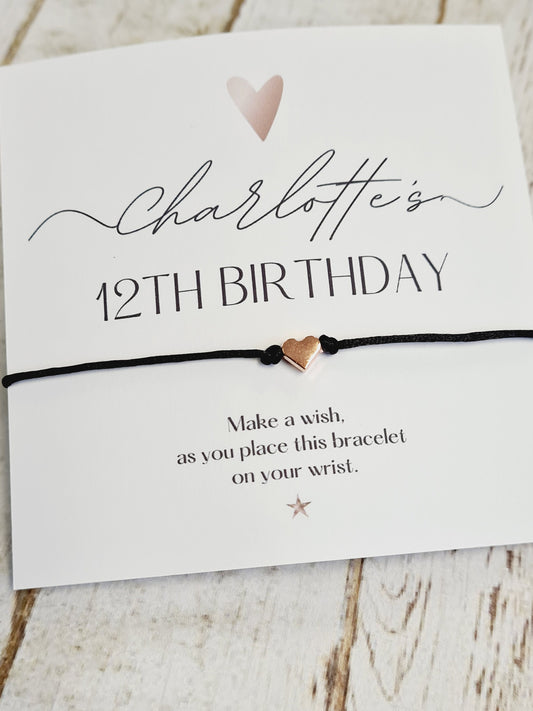 Birthday Party Wish String Rose Gold Heart Wish Bracelet: Personalised