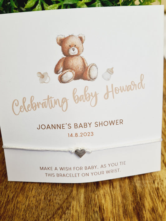 Teddy Bear - Gender Neutral -Personalised Baby Shower Wish Bracelet, Mummy to Be,Charm String Bracelet, Personalised -Celebrating Baby t55