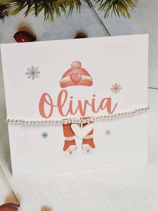 Personalised Christmas - Silver plated charm bracelet Heart charm -Stocking filler -Christmas Eve Box -Secret Santa -c565