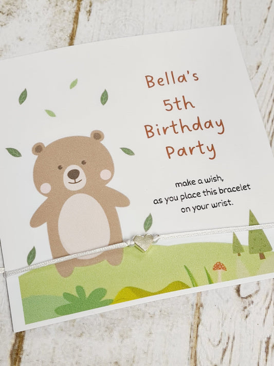 Teddy Bear Design Birthday - wish string charm bracelet - Party bag filler - Personalised - Any age - Christening - Party TD3