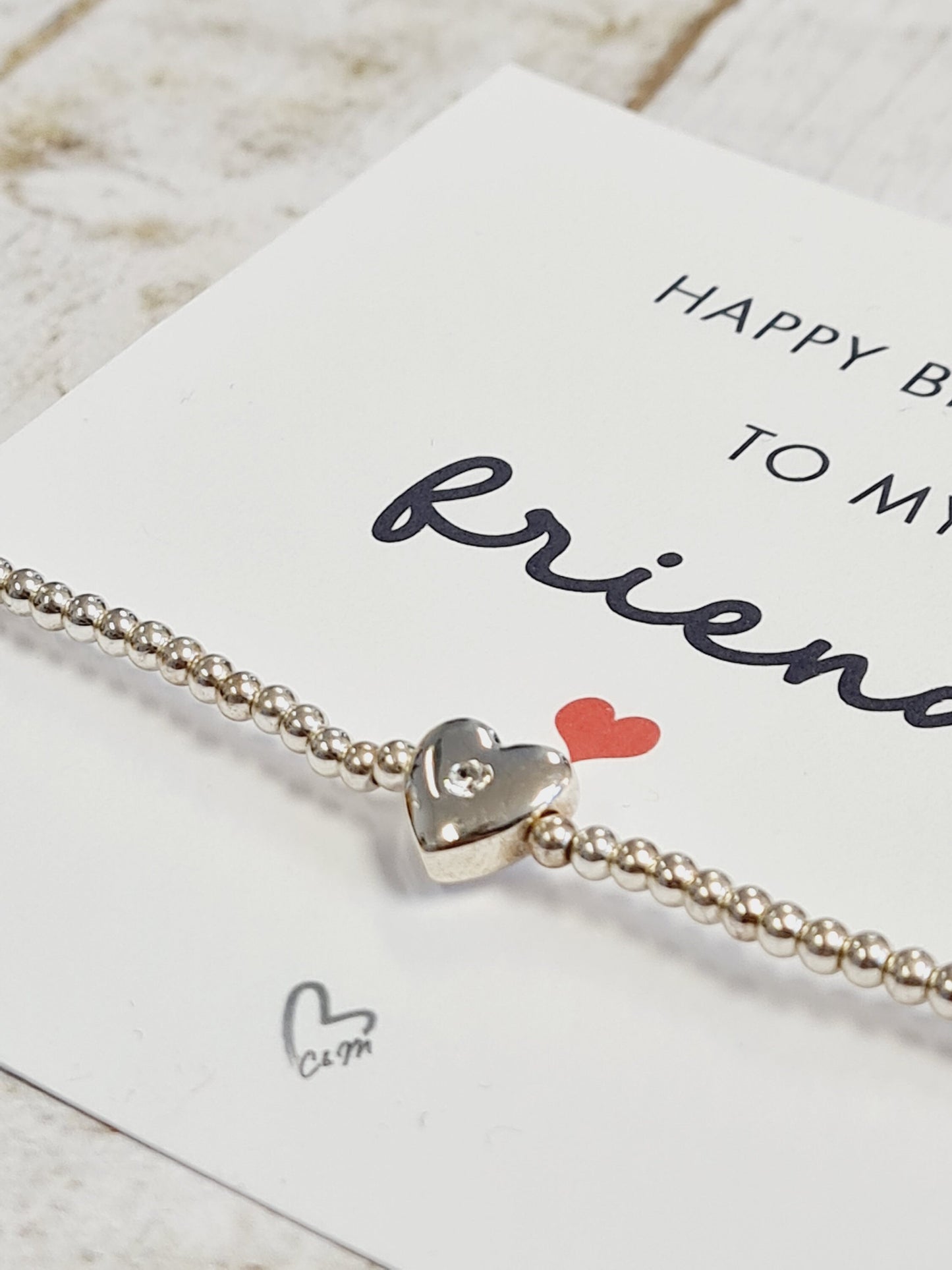 Happy birthday to my friend - Silver Plated Charm Bracelet with Silver Plated Heart Birthday gift for her