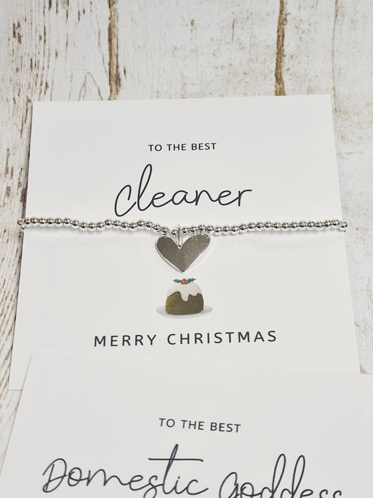 Cleaner - Domestic Goddess Secret Santa Gift | Silver Plated Charm Bracelet with Heart Charm | Christmas Gift for Her