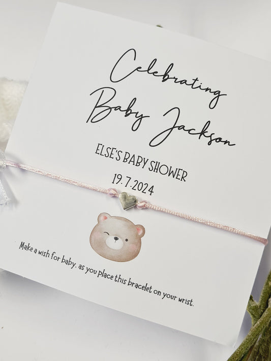 Cute Teddy Bear - Personalised Baby Shower Wish Bracelet, Mummy to Be,Charm String Bracelet, Personalised Gift -Celebrating Baby-Aqiqah -801
