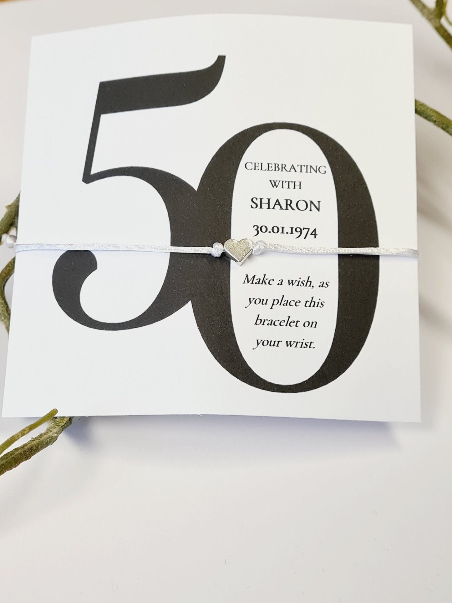 Pack of 10, 50th Birthday Wish Bracelet Party Favour Gift, Milestone, Birthday Keepsake, Personalised
