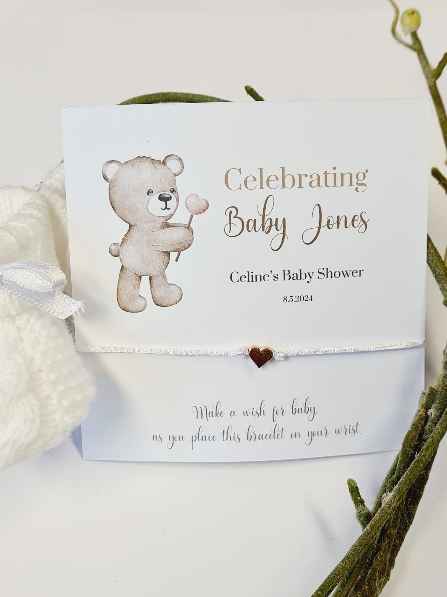 Personalized Teddy Bear Wish Bracelet: Baby Shower Favor Keepsake