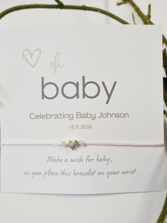 Personalised Baby Shower Wish Bracelet: Gender Neutral Charm - Oh Baby - Guest Gift