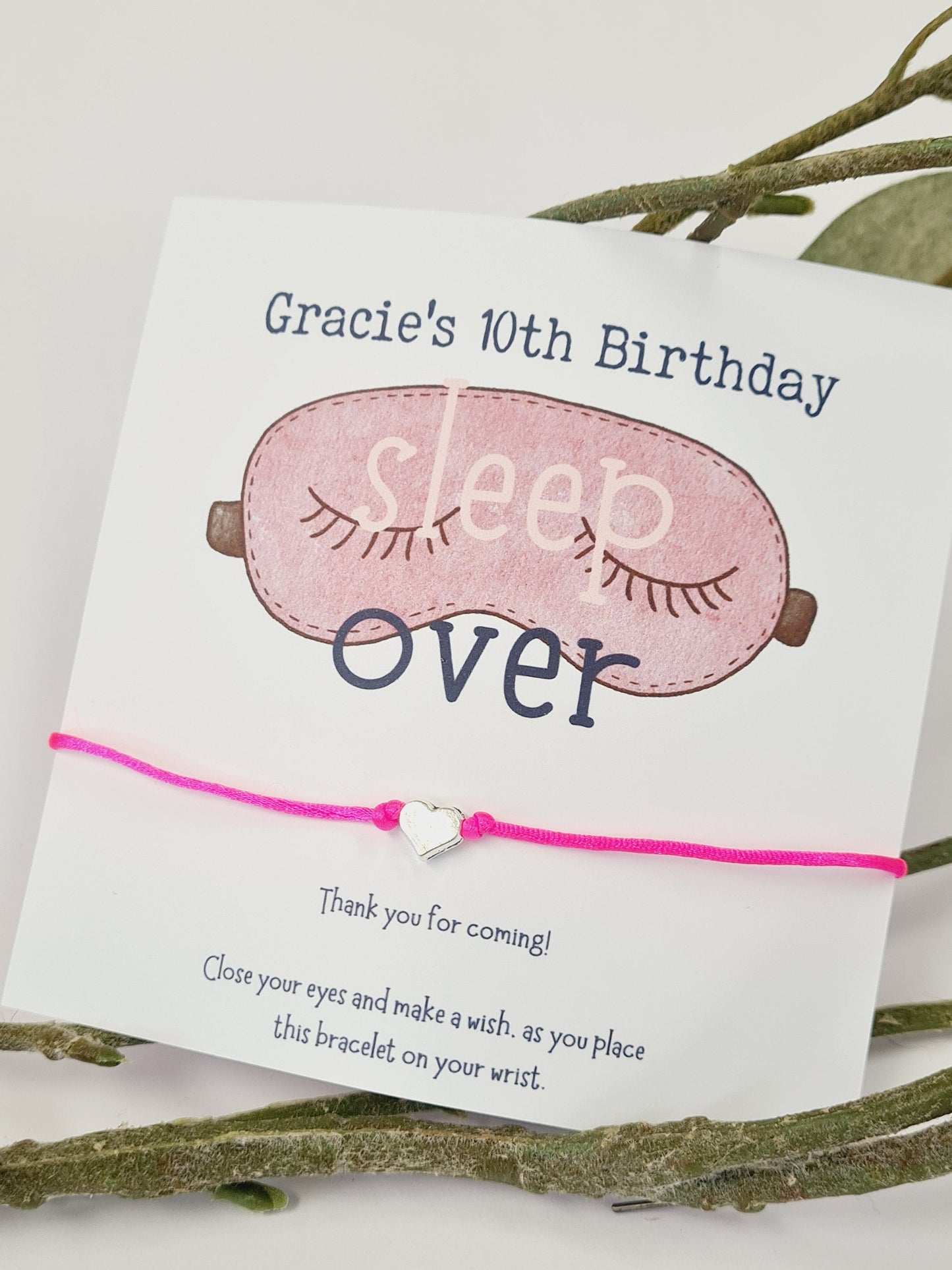 Sleepover Birthday Wish Bracelet: Personalised Party Favour - Guest Gift - Friends
