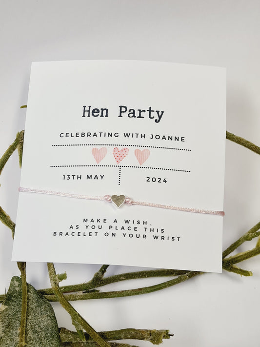 Personalized Hen Party Wish Bracelets: Heart Charm, Calligraphy