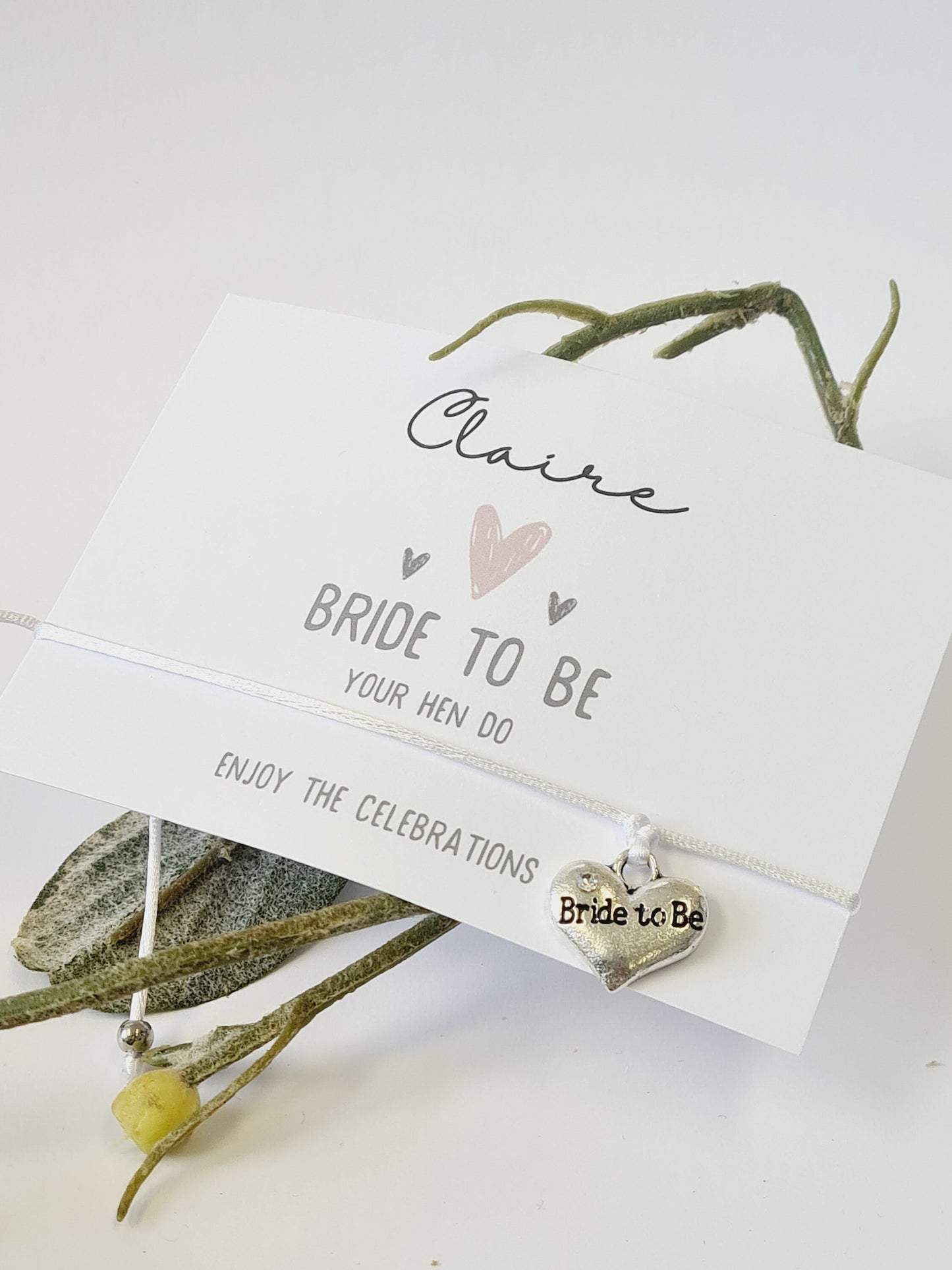 Personalised Hen Party Wish Bracelet – Silver Heart Charm, Hen Do Goodie Bag Filler, Hen Weekend Favours, Bridesmaid Gift