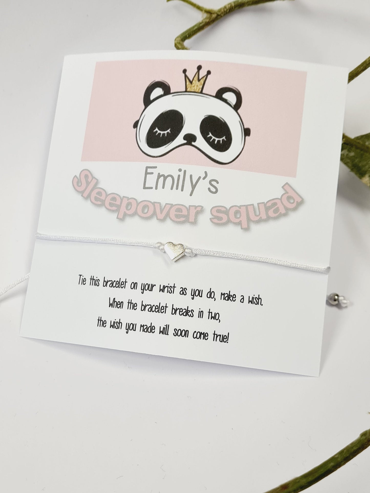 Sleepover Birthday - Sleepover Squad - Wish String Charm Bracelet - Party bag filler - Personalised - Any age - Slumber Party SZ4