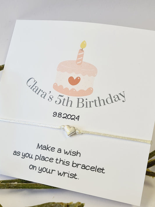 Wish Bracelet Birthday CakeDesign Birthday - wish string charm bracelet - Party bag filler - Personalised - Any age - Party s45