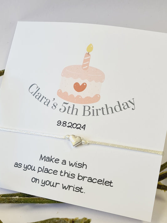 Wish Bracelet Birthday CakeDesign Birthday - wish string charm bracelet - Party bag filler - Personalised - Any age - Party s45
