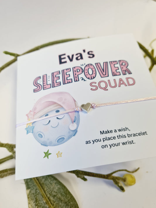 Sleepover Birthday - Sleepover Squad - Wish String Charm Bracelet - Party bag filler - Personalised - Any age - Slumber Party SD34