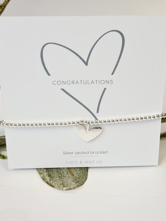 Congratulations I Well done I Silver plated charm bracelet & heart charm