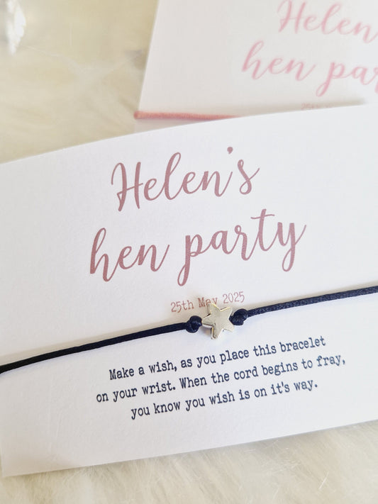 Calligraphy Coloured Font Hen Party Wish Bracelets -Personalised -Goodie Bag Filler -Hen Weekend, Hen Do, Girls Weekend - Bride to Be - CA64