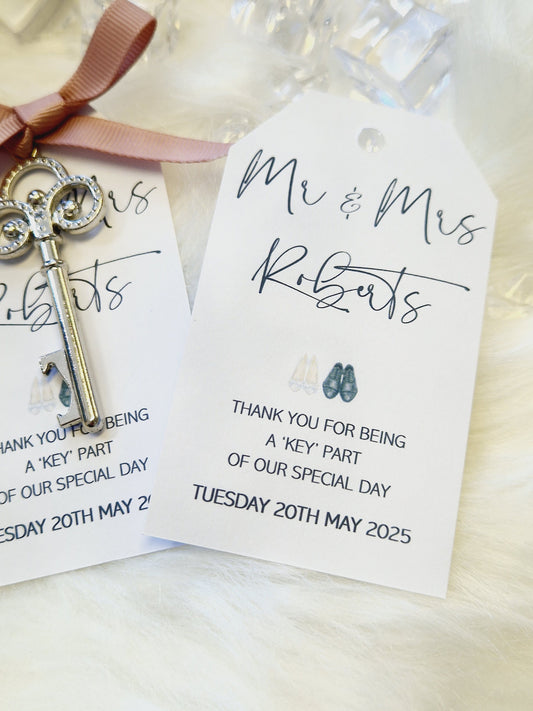 Wedding Thank you Wedding favours- Key Bottle Opener, Gift Tag and Ribbon-Personalised-sH6