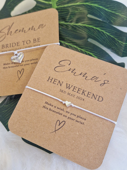 Pack of 10 Personalised Wish Bracelet: Hen Party Favor, Eco-Friendly Card
